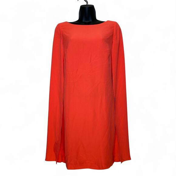 Ralph Lauren Cape Georgette Cocktail Dress Orange Bright Vermillion color Sz 6 - Picture 3 of 9